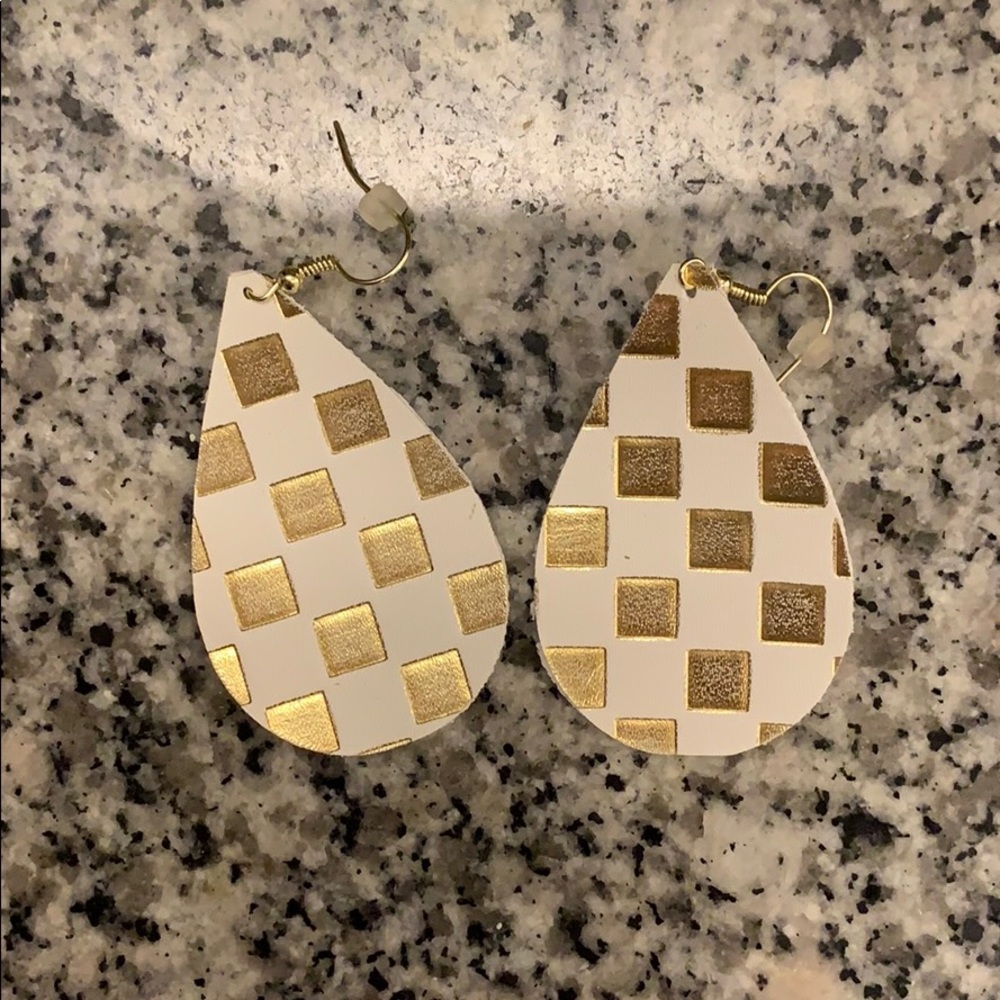 Gold/White Block Faux Leather Earrings